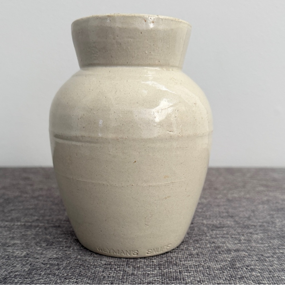 Weyman’s Snuff Antique Beige Stoneware Crock 6” Salt Glaze Tobacco Jar NO LID